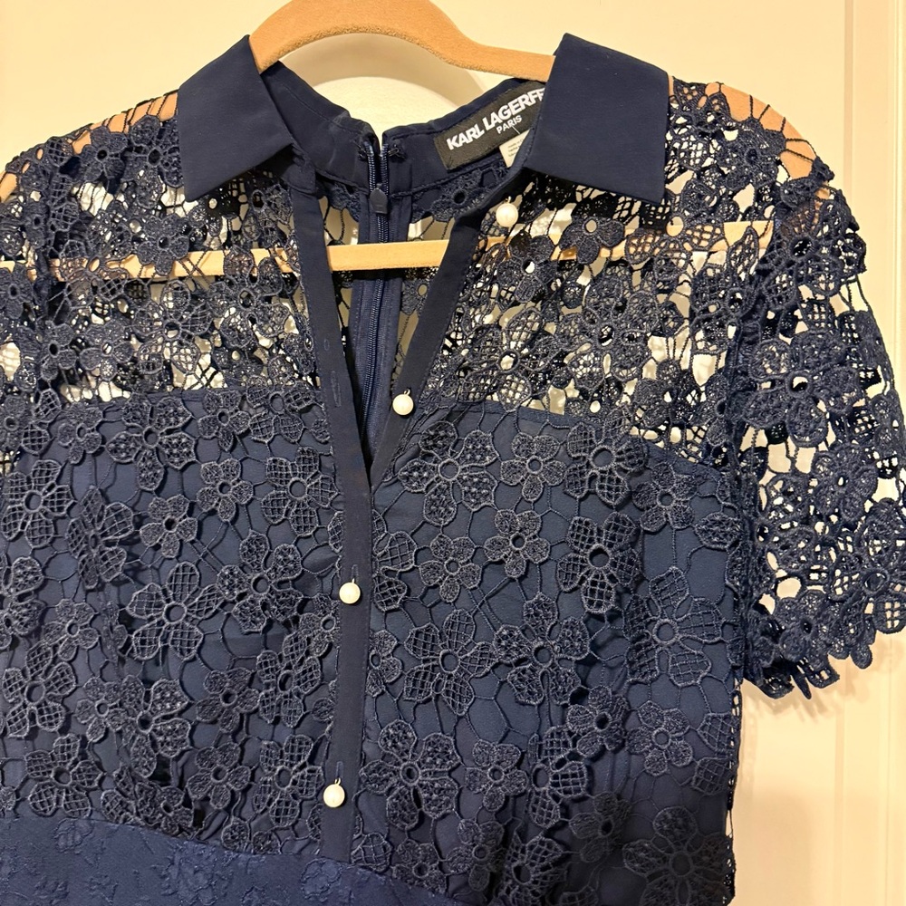 Karl Lagerfeld Navy Lace Mini Dress